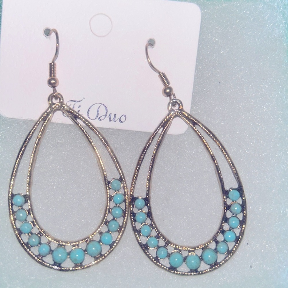 Boho 70’s Style Blue Drop Earrings